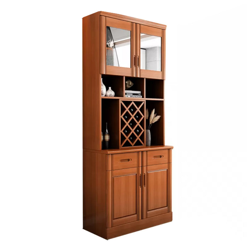 Modern Dining Hutch Glass Doors Rubberwood Hutch Buffet with Drawers for Living Room