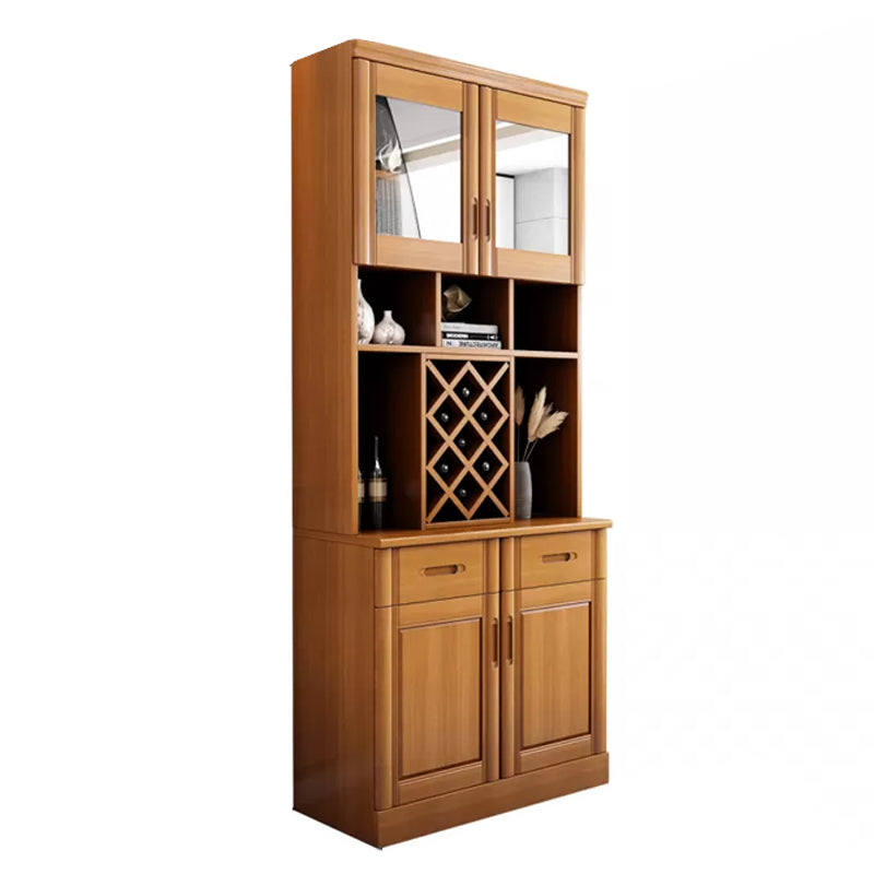 Modern Dining Hutch Glass Doors Rubberwood Hutch Buffet with Drawers for Living Room