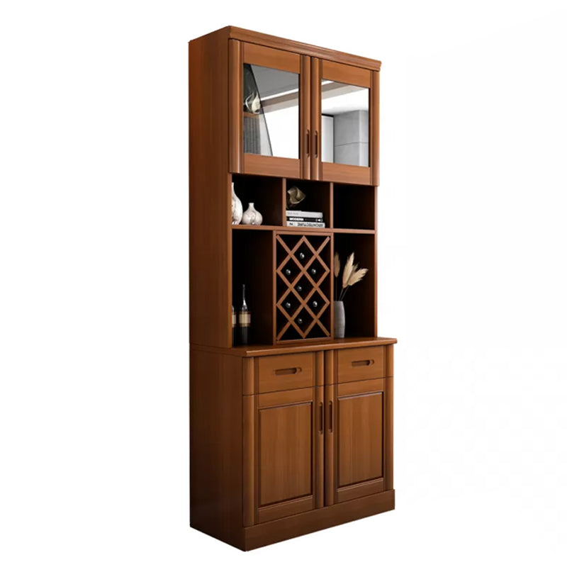 Modern Dining Hutch Glass Doors Rubberwood Hutch Buffet with Drawers for Living Room