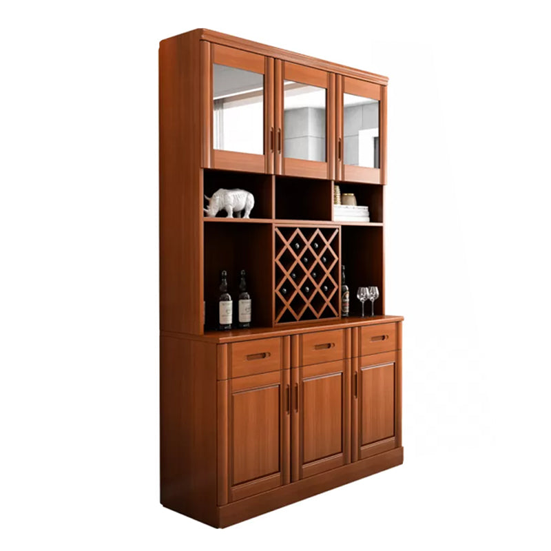 Modern Dining Hutch Glass Doors Rubberwood Hutch Buffet with Drawers for Living Room