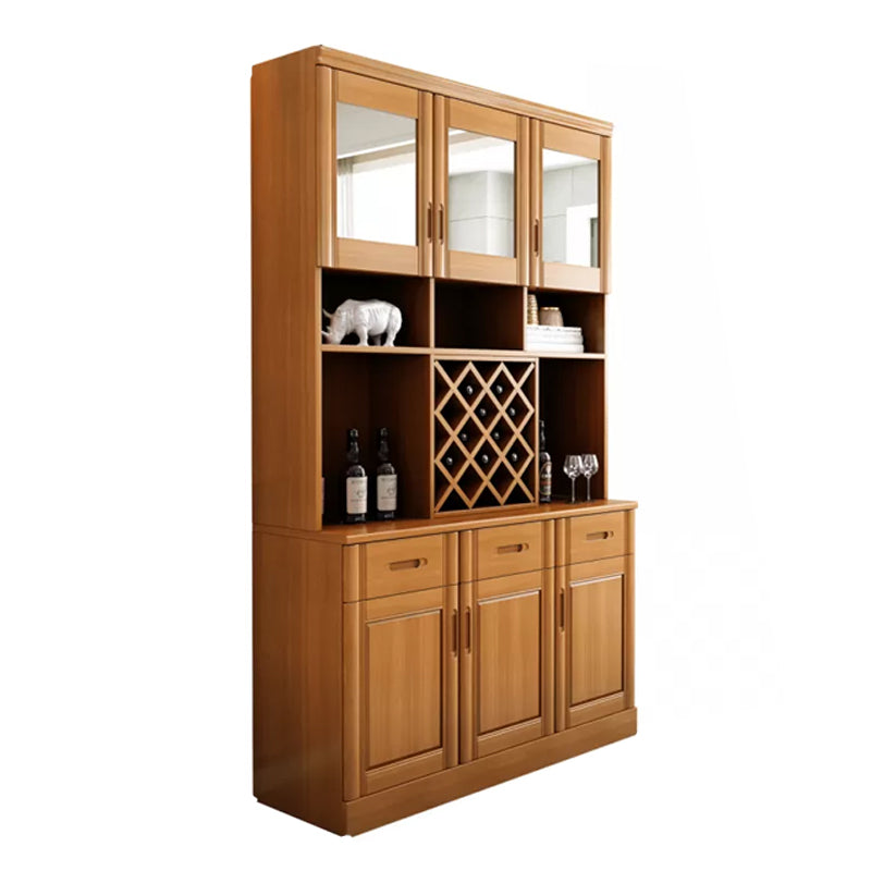 Modern Dining Hutch Glass Doors Rubberwood Hutch Buffet with Drawers for Living Room