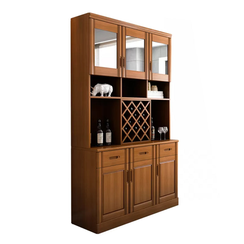 Modern Dining Hutch Glass Doors Rubberwood Hutch Buffet with Drawers for Living Room