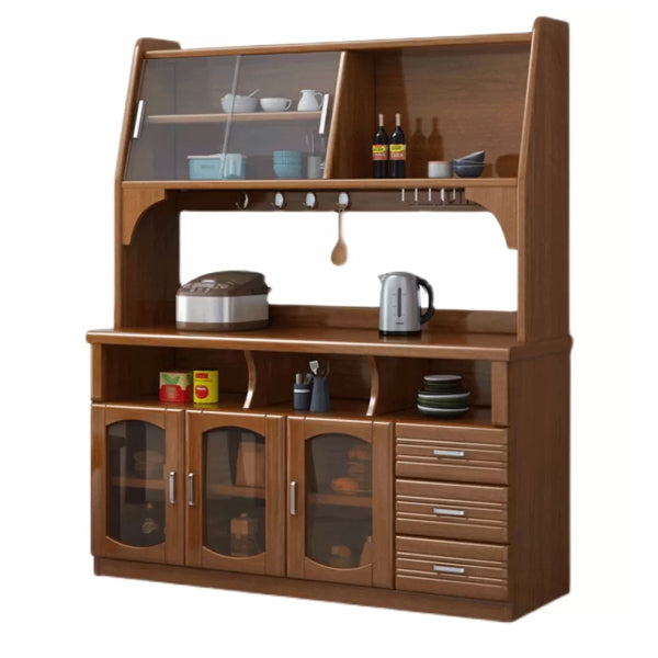 Modern Dining Hutch Glass Doors Rubberwood Hutch Buffet for Living Room