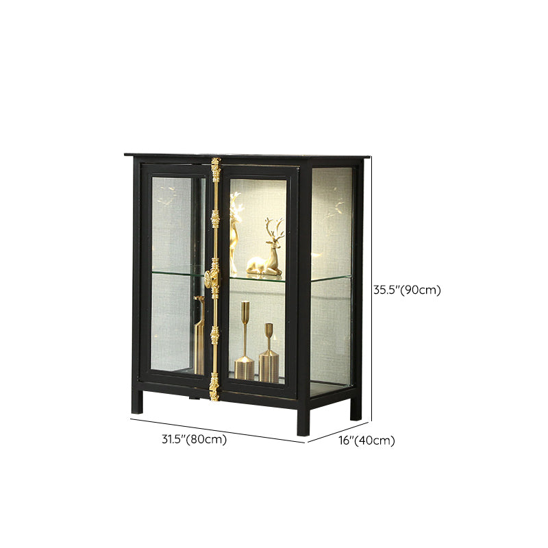 Glam Metal Curio Cabinet Glass Doors Display Cabinet with Door