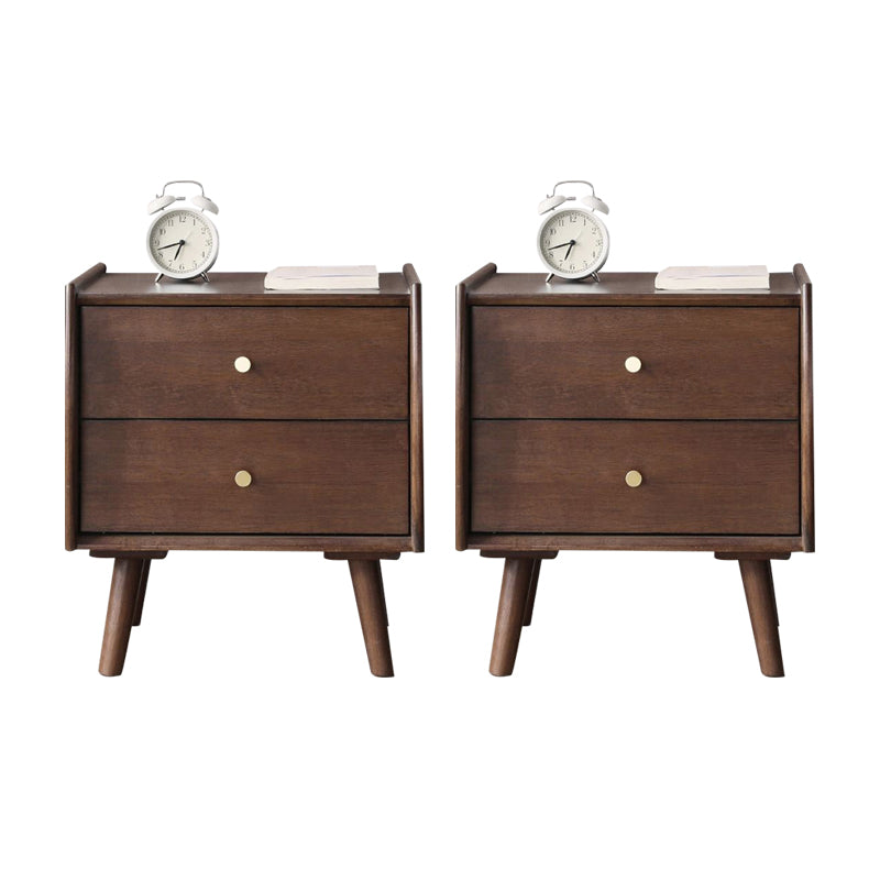 2 Drawers Solid Wood Nightstand Modern Night Table With Legs ,20.9" Tall