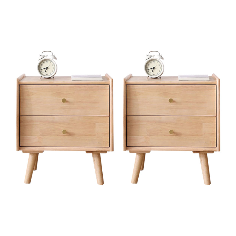 2 Drawers Solid Wood Nightstand Modern Night Table With Legs ,20.9" Tall