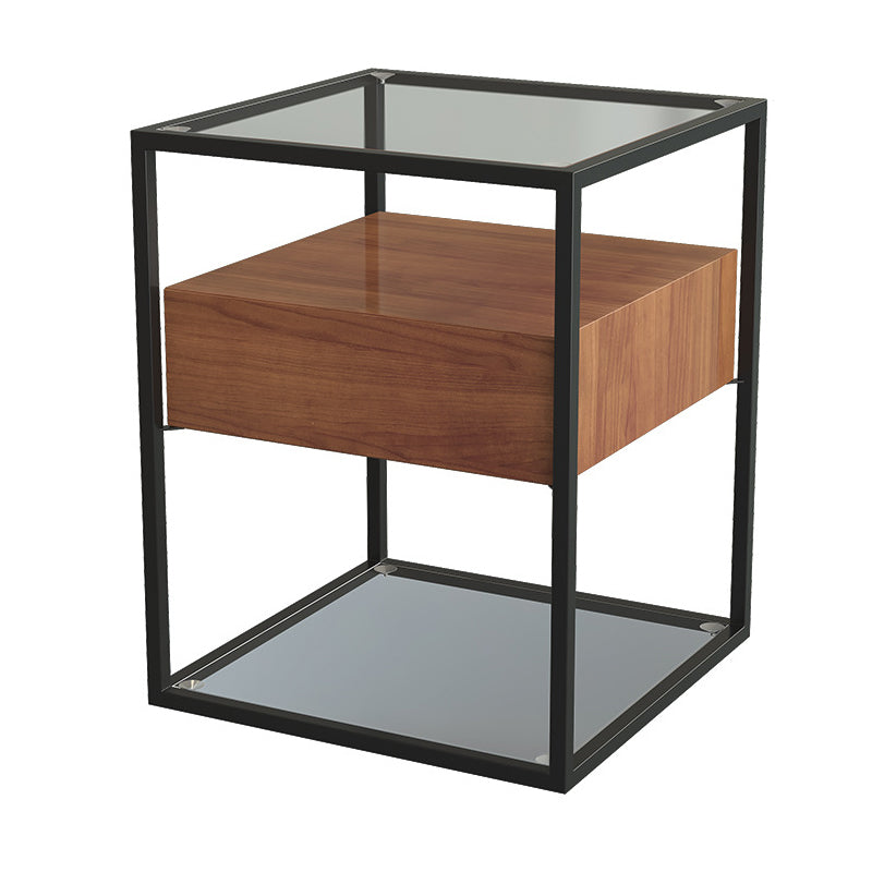 Contemporary Glass Top Night Table Glass Top Open Storage Nightstand ,21.3" Tall