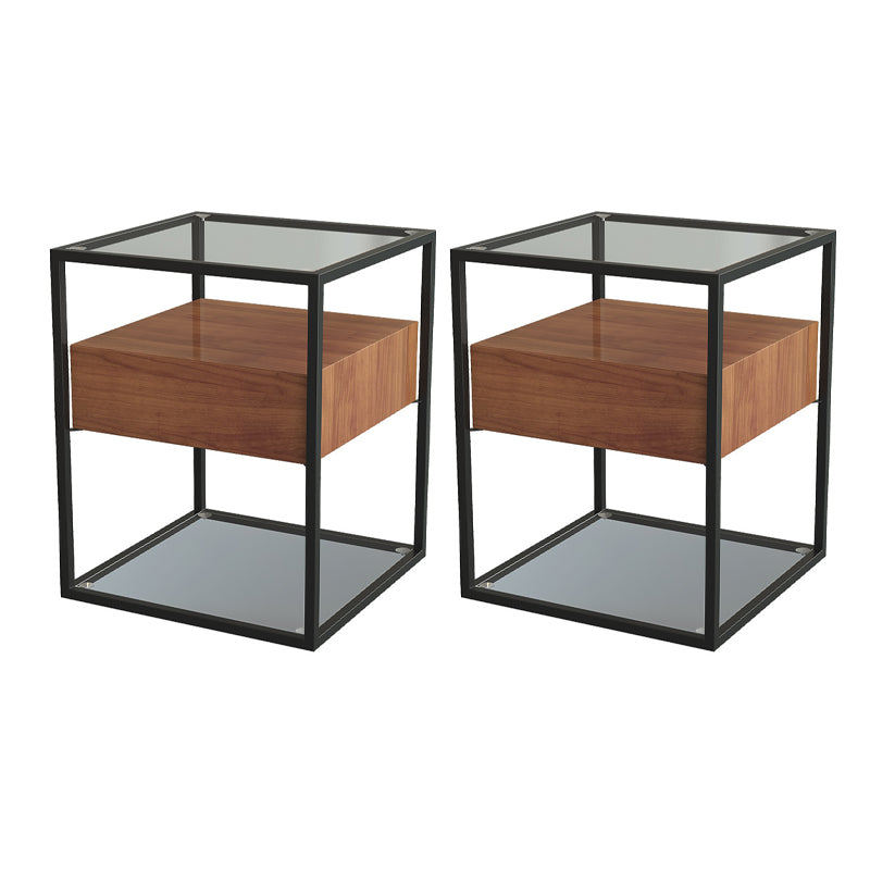 Contemporary Glass Top Night Table Glass Top Open Storage Nightstand ,21.3" Tall