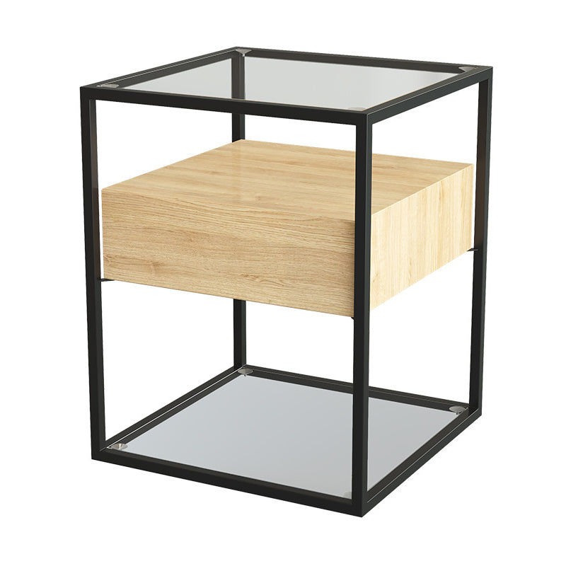 Contemporary Glass Top Night Table Glass Top Open Storage Nightstand ,21.3" Tall