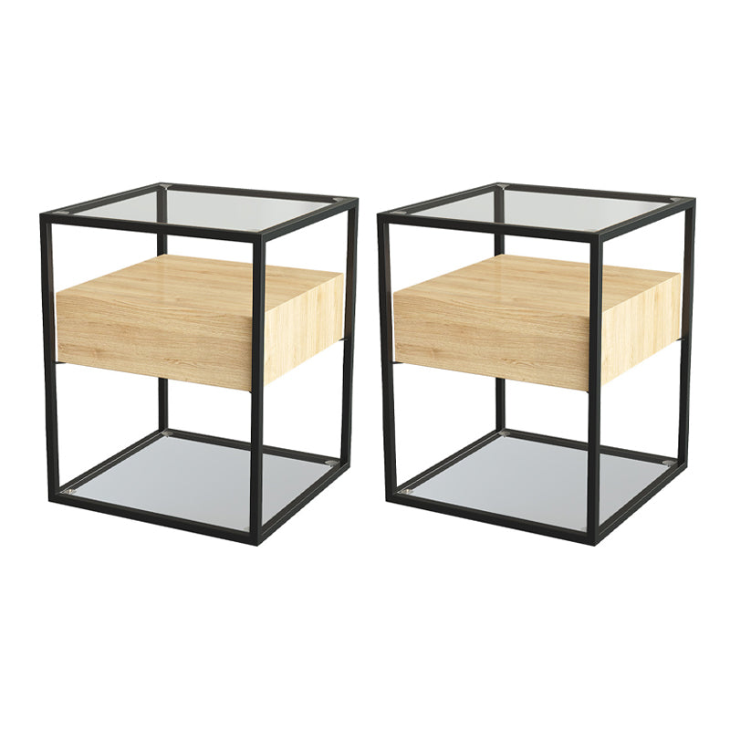 Contemporary Glass Top Night Table Glass Top Open Storage Nightstand ,21.3" Tall