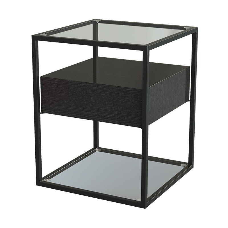 Contemporary Glass Top Night Table Glass Top Open Storage Nightstand ,21.3" Tall