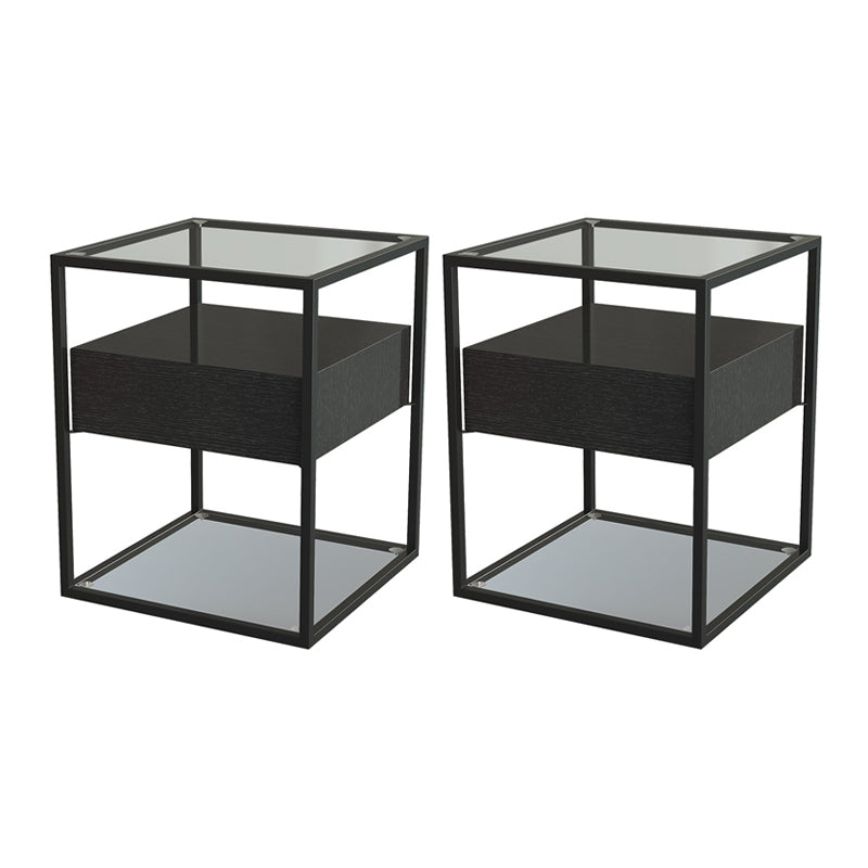 Contemporary Glass Top Night Table Glass Top Open Storage Nightstand ,21.3" Tall