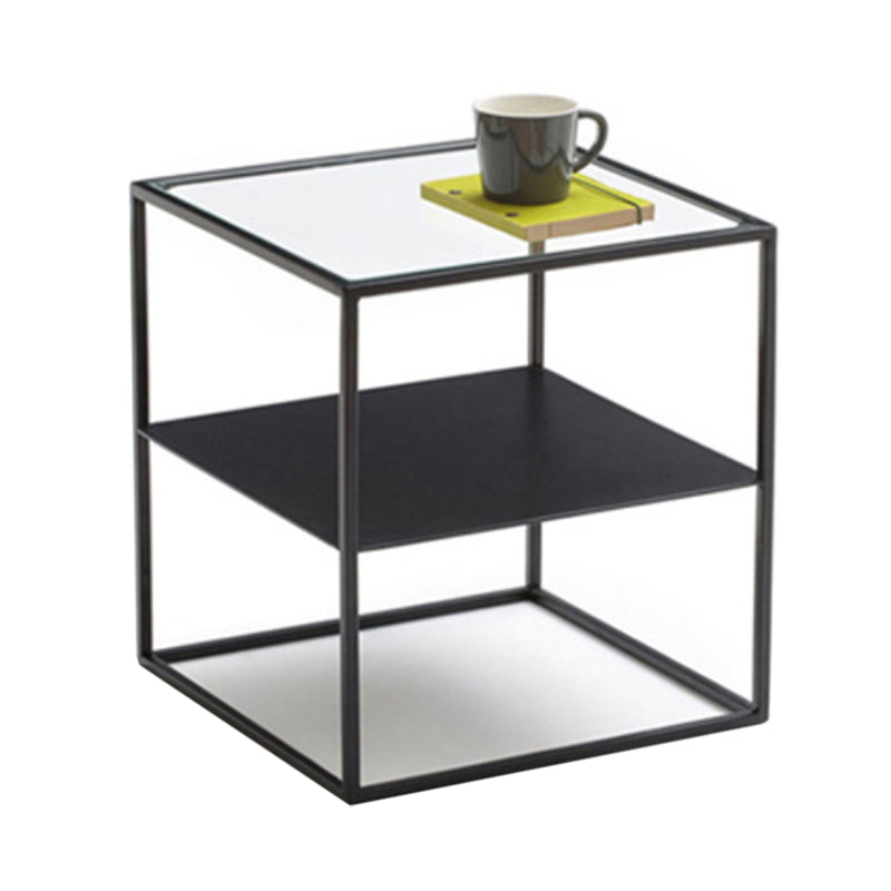 Contemporary Glass Top Night Table Glass Top Open Storage Nightstand ,21.3" Tall