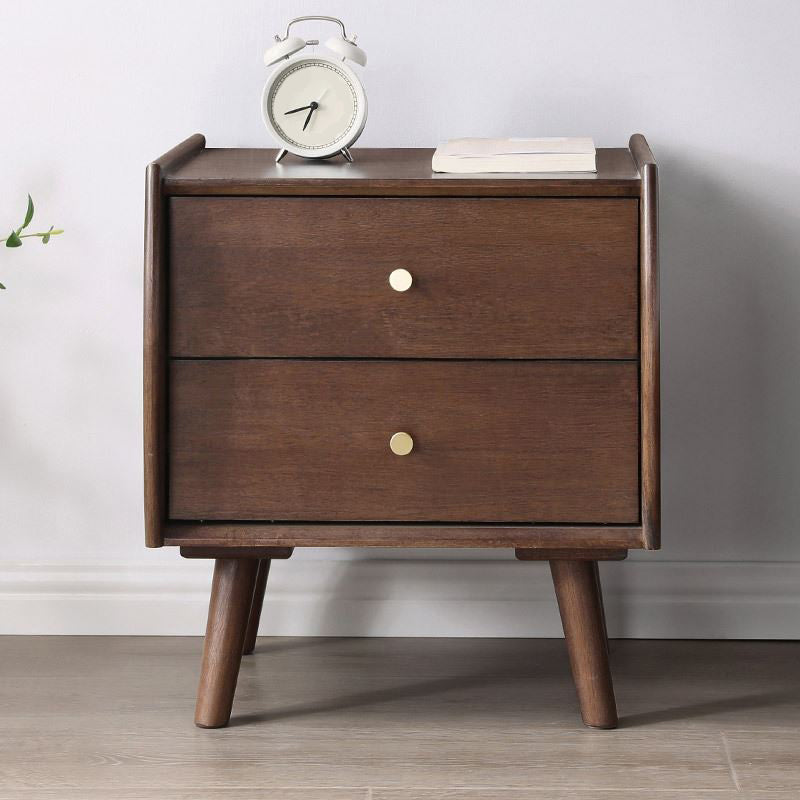 2 Drawers Solid Wood Nightstand Modern Night Table With Legs ,20.9" Tall