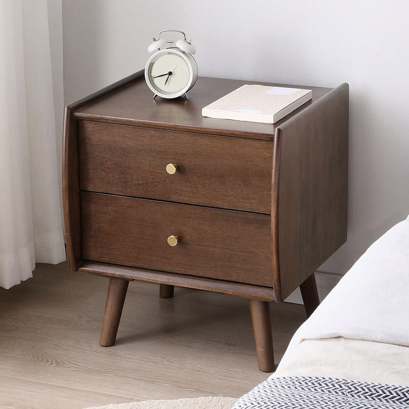 2 Drawers Solid Wood Nightstand Modern Night Table With Legs ,20.9" Tall