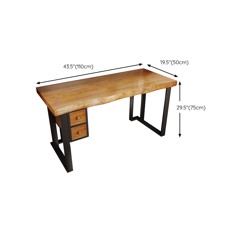 Wood Industrial Computer Desk Rectangular Office Desk with 2 Drawers