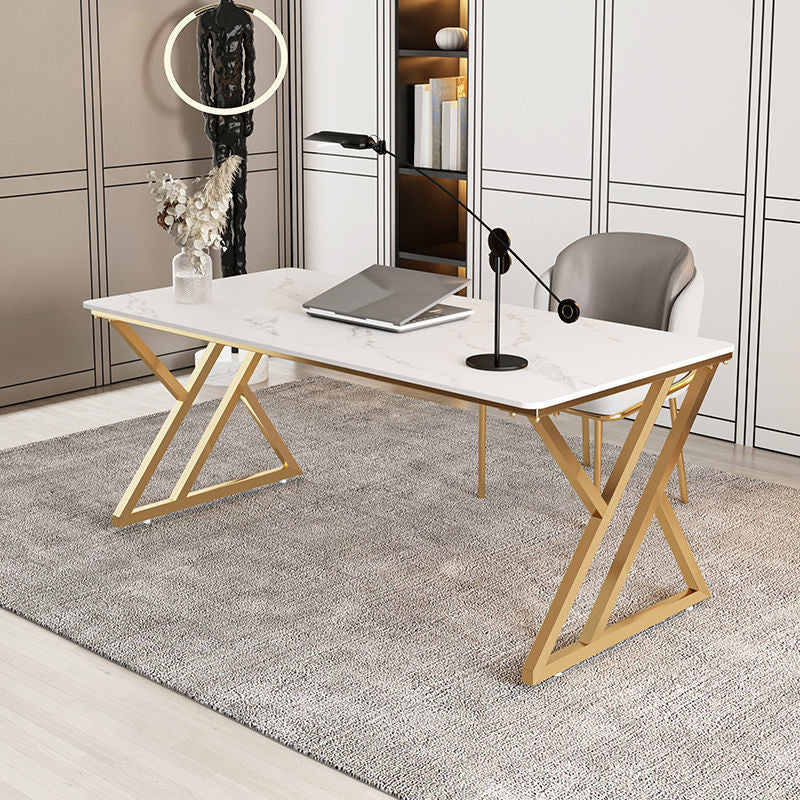 Contemporary Computer Desk Rectangular Gold Secretary Desk with Metal Legs