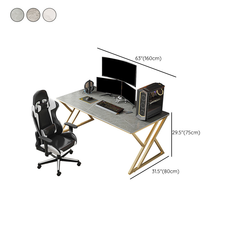 Contemporary Computer Desk Rectangular Gold Secretary Desk with Metal Legs