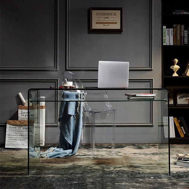 Office 29.53" Tall Writing Desk Rectangular Glass Top Office Desk