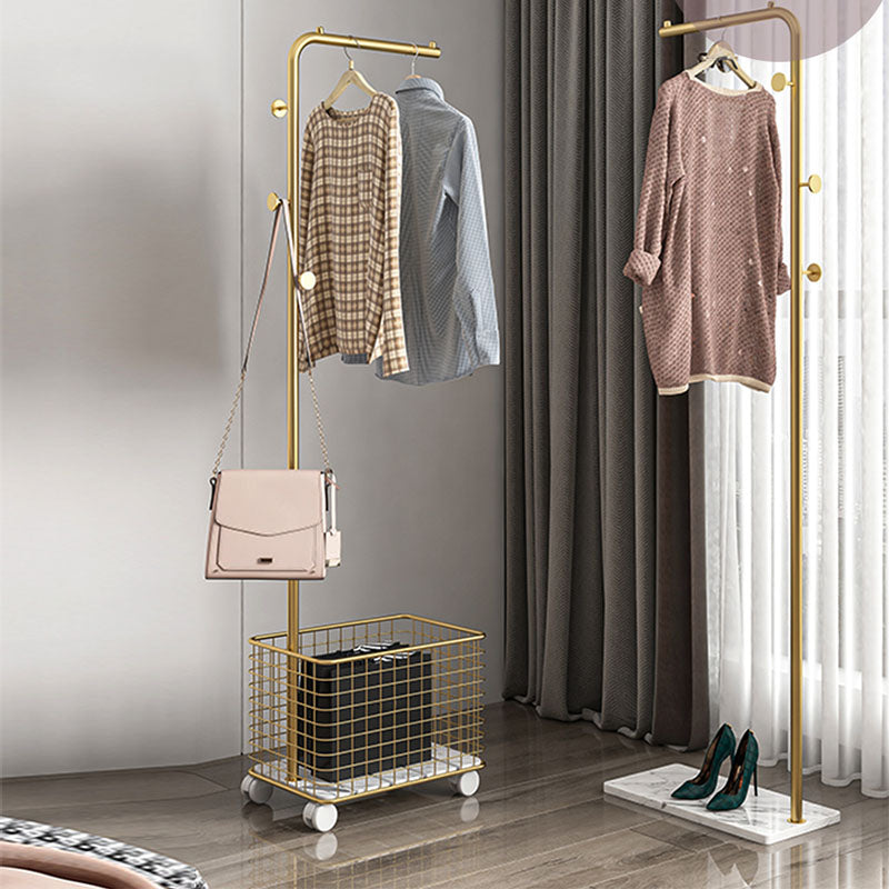 Luxurious Metal Coat Rack Basket Storage Detail Coat Rack with Coat Hooks