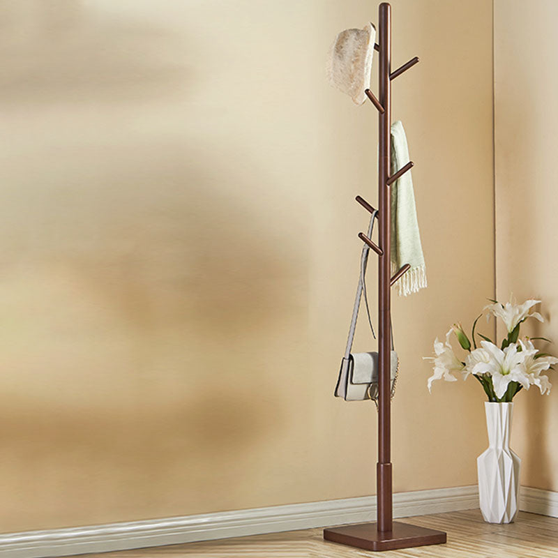 68.9" Hall Tree with Storage Hook , Rubberwood Solid Wood Free Standing Hall Tree