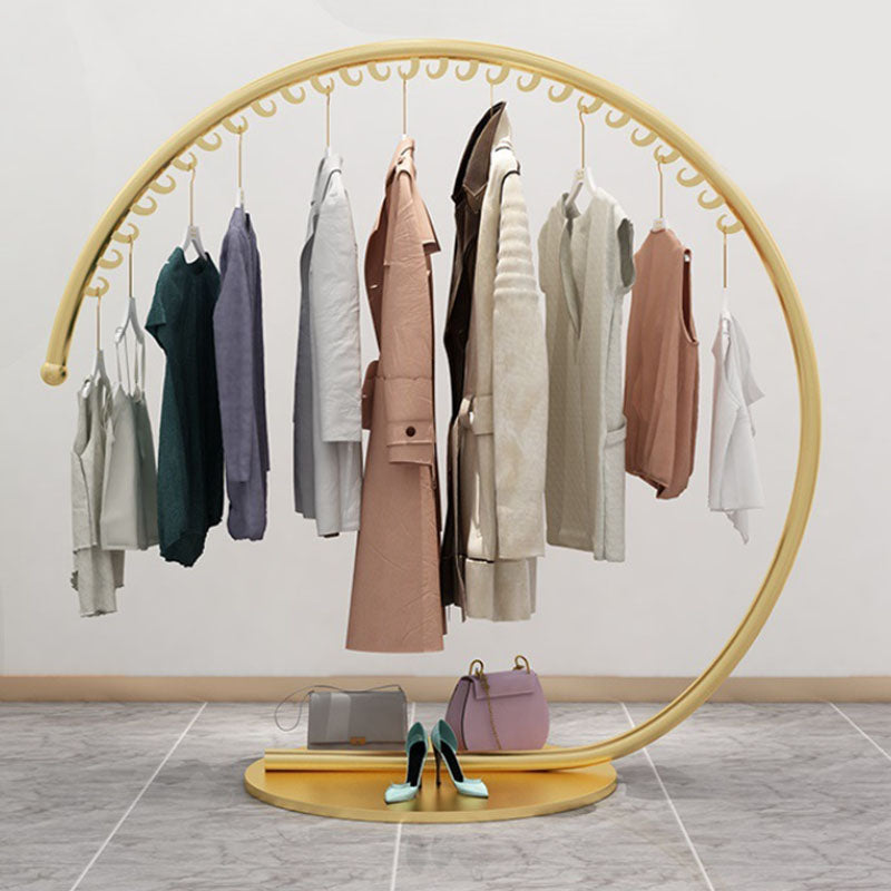 Luxurious Metallic Round Coat Hanger Free Standing Hooks Design Coat Rack