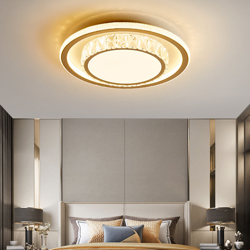 LED Modern Crystal Flush Mount Geometric Shape Ceiling Lamp with Acrylic Shade for Bedroom