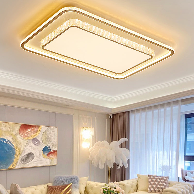 LED Modern Crystal Flush Mount Geometric Shape Ceiling Lamp with Acrylic Shade for Bedroom