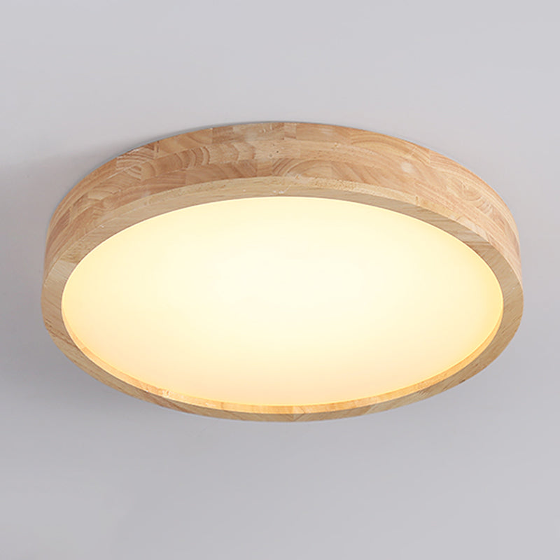 Modern Wood LED Flush Mount Geometric Shape Ceiling Light with Acrylic Shade for Study