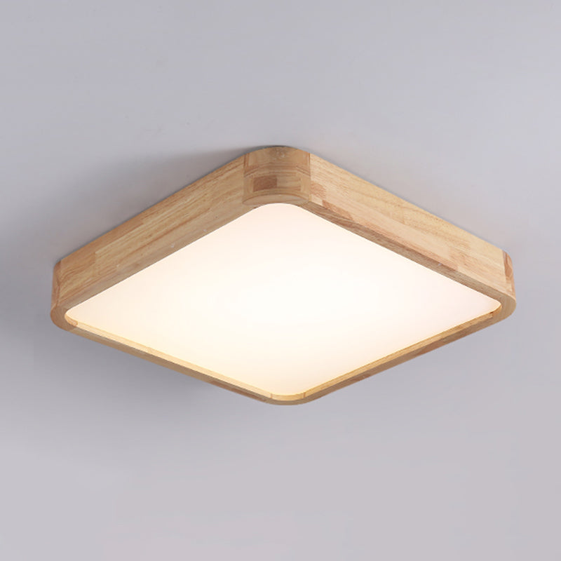 Modern Wood LED Flush Mount Geometric Shape Ceiling Light with Acrylic Shade for Study