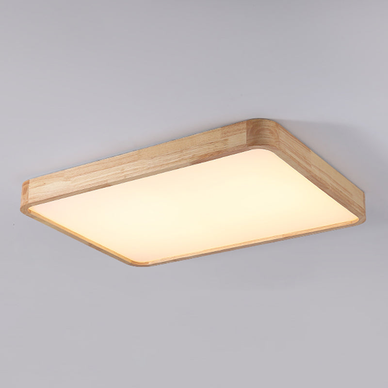 Modern Wood LED Flush Mount Geometric Shape Ceiling Light with Acrylic Shade for Study