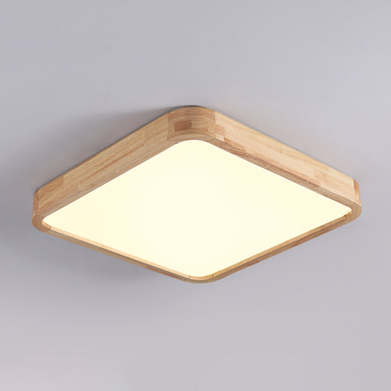 Modern Wood LED Flush Mount Geometric Shape Ceiling Light with Acrylic Shade for Study