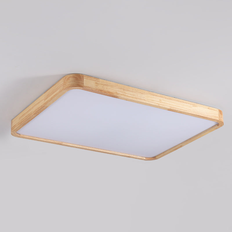 Modern Wood LED Flush Mount Geometric Shape Ceiling Light with Acrylic Shade for Study