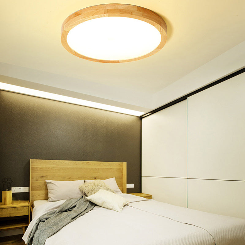 Modern Wood LED Flush Mount Geometric Shape Ceiling Light with Acrylic Shade for Study