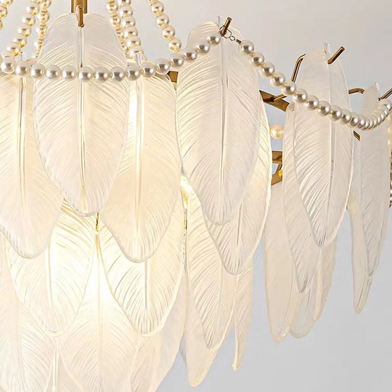 Modern Metal Flush Mount Feather Shape Ceiling Light with Glass Shade for Living Room