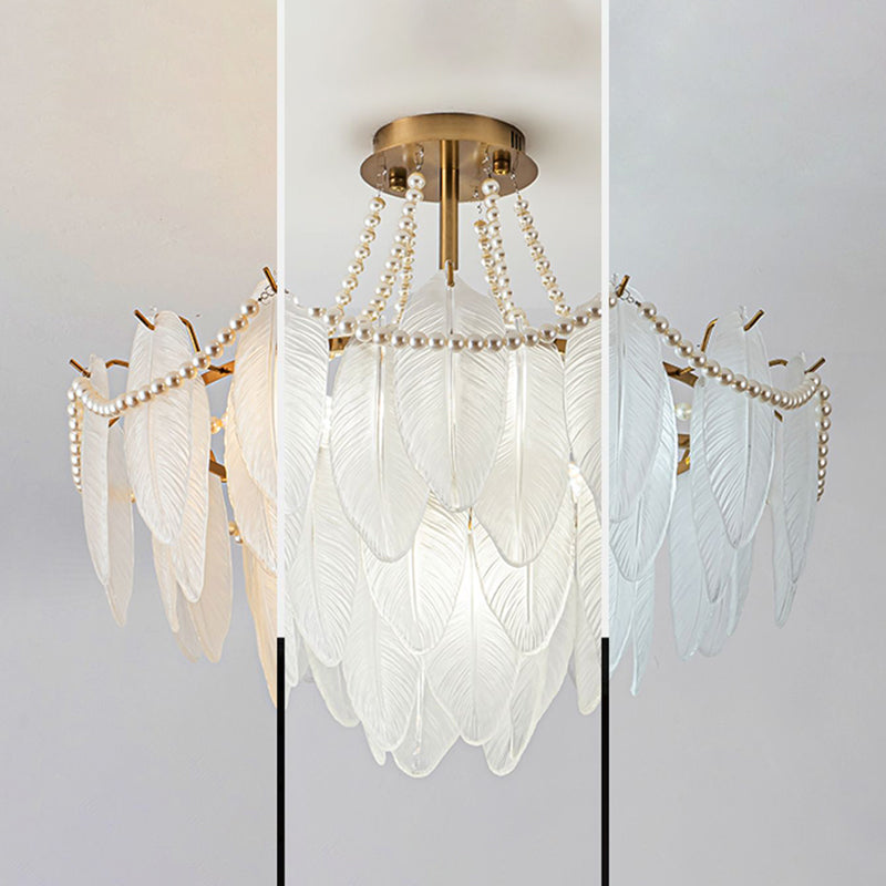 Modern Metal Flush Mount Feather Shape Ceiling Light with Glass Shade for Living Room