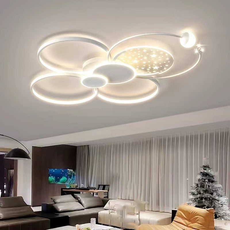 Modern LED Metal Flush Mount Circle Shape Ceiling Light with Acrylic Shade for Living Room