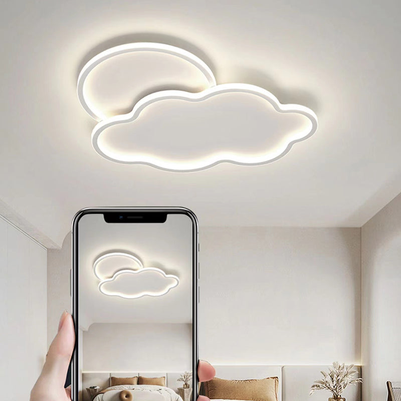 Modern LED Metal Flush Mount Cloud Shape Ceiling Light with Plastic Shade for Living Room