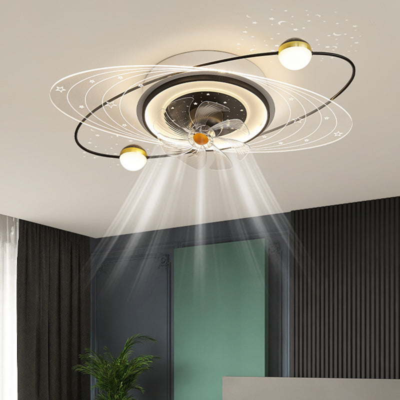 7-Blade LED Ceiling Fan Children Metallic Golden/Black Fan with Light for Foyer