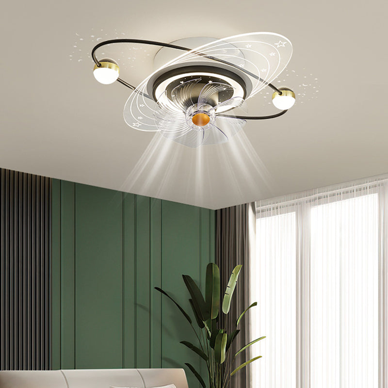 7-Blade LED Ceiling Fan Children Metallic Golden/Black Fan with Light for Foyer