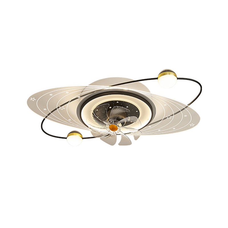 7-Blade LED Ceiling Fan Children Metallic Golden/Black Fan with Light for Foyer