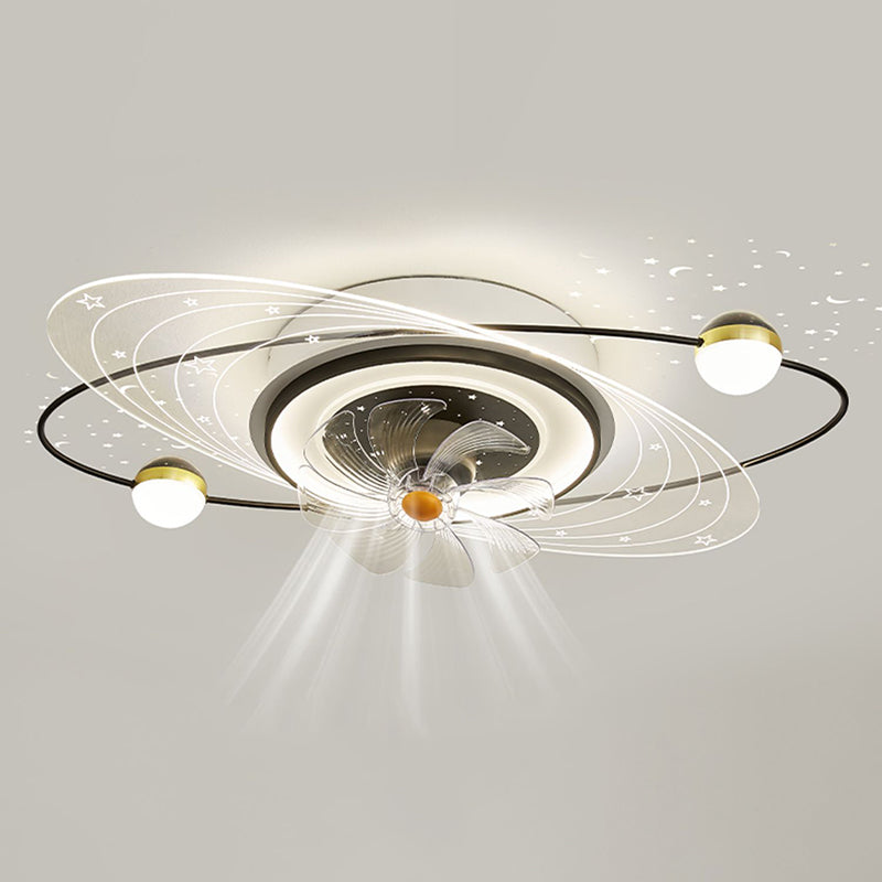 7-Blade LED Ceiling Fan Children Metallic Golden/Black Fan with Light for Foyer