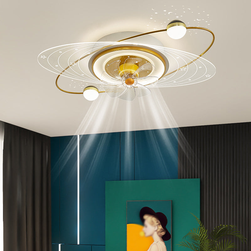 7-Blade LED Ceiling Fan Children Metallic Golden/Black Fan with Light for Foyer