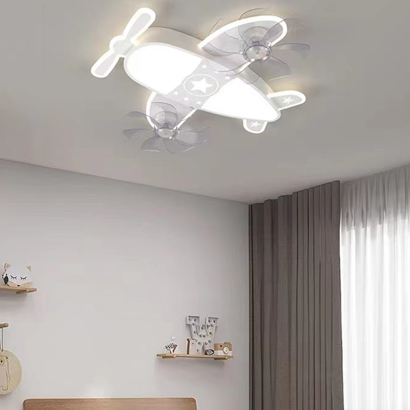 Nordic Style Ceiling Fan Lamp Plane Shape LED Ceiling Fan Light for Children's Room