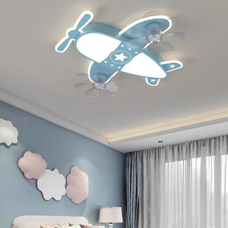 Nordic Style Ceiling Fan Lamp Plane Shape LED Ceiling Fan Light for Children's Room