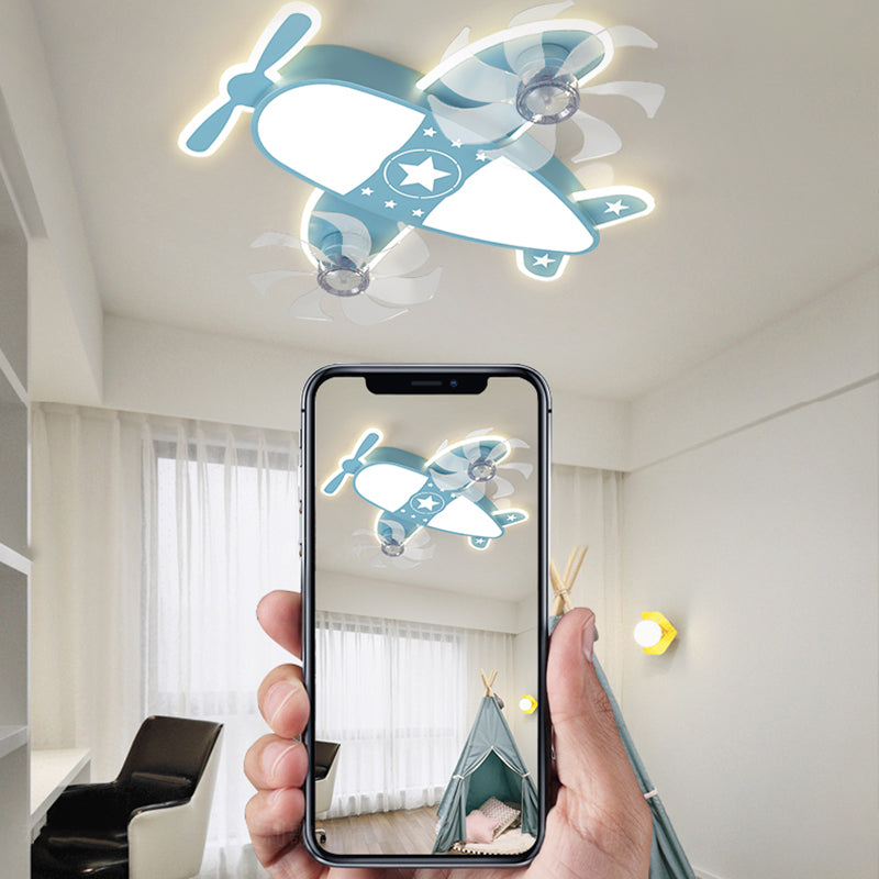 Nordic Style Ceiling Fan Lamp Plane Shape LED Ceiling Fan Light for Children's Room