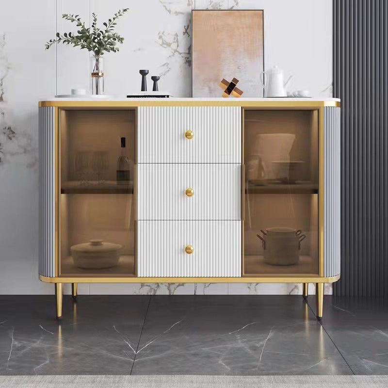 Glam Style Dining Buffet Stone 33"H Sideboard Buffet with Drawers