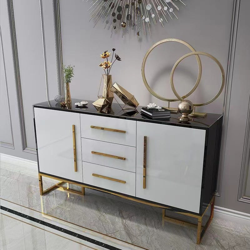 Glam Sideboard Buffet 3 Drawers and 2 Doors Cabinets Matte High Gloss Sideboard