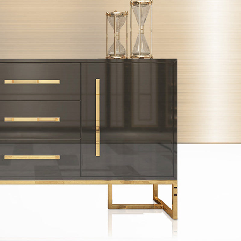 Glam Sideboard Buffet 3 Drawers and 2 Doors Cabinets Matte High Gloss Sideboard