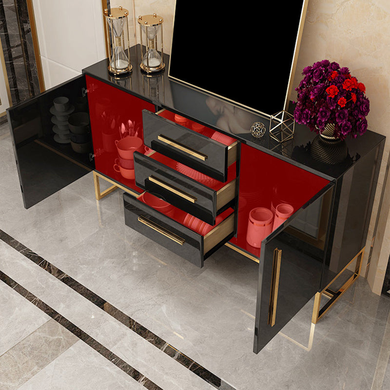 Glam Sideboard Buffet 3 Drawers and 2 Doors Cabinets Matte High Gloss Sideboard